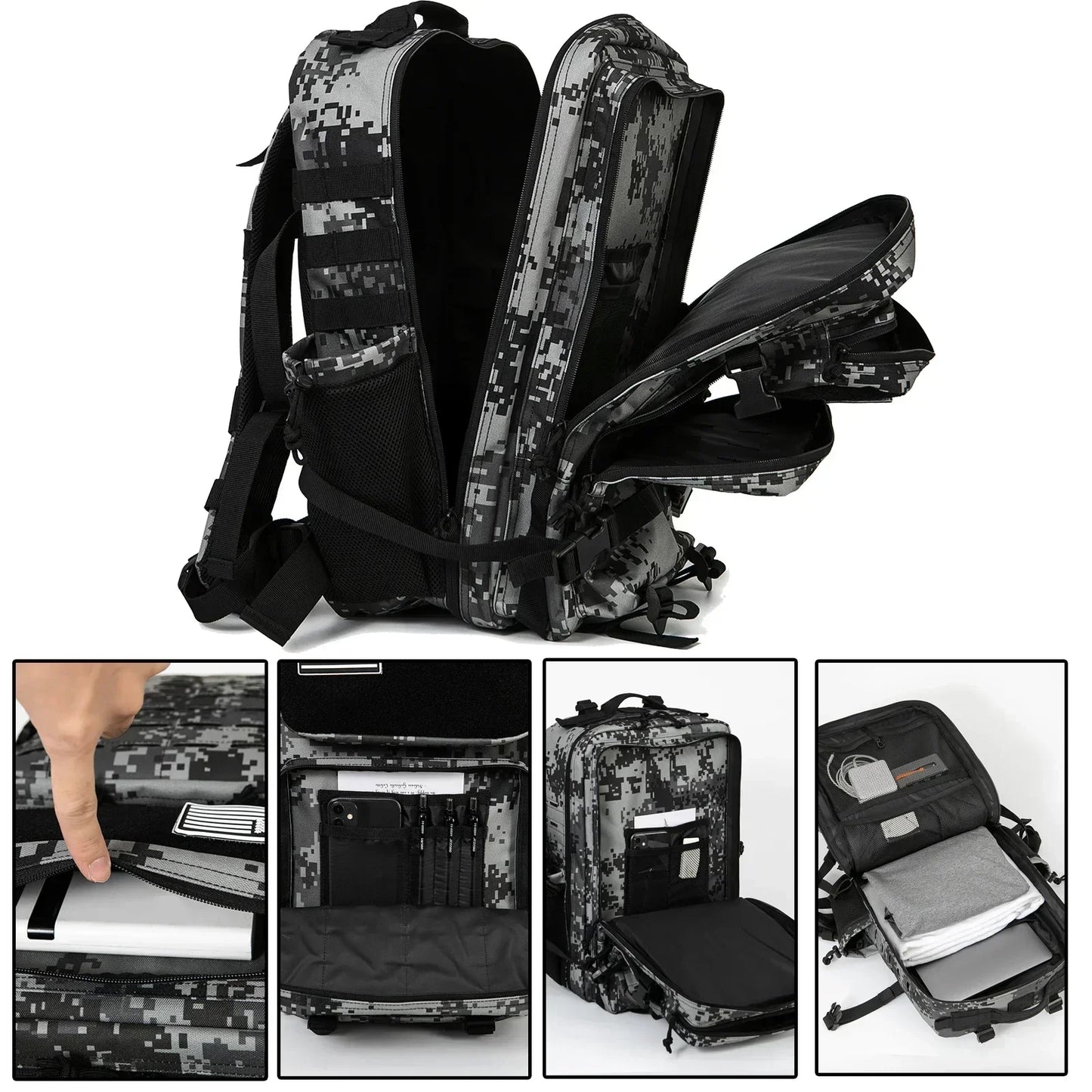 45L Tactical Backpack - 900D Waterproof MOLLE Rucksack for Hiking, Camping, Travel & School