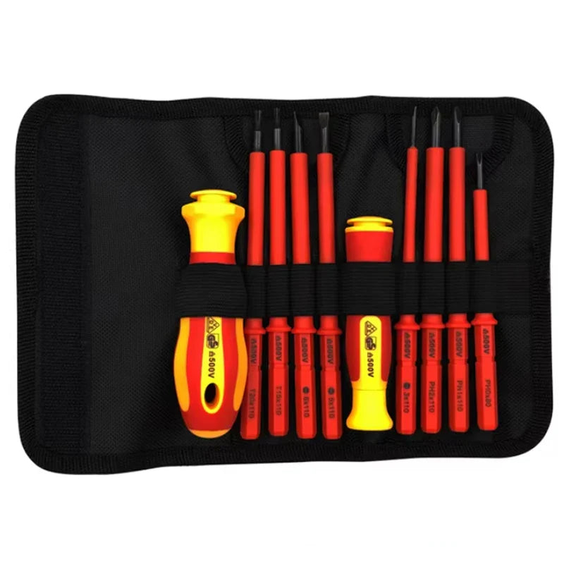 10-Piece VDE Insulated Screwdriver Set (500V) — Interchangeable Blades, Magnetic Tips & Case for Electricians and Home Use