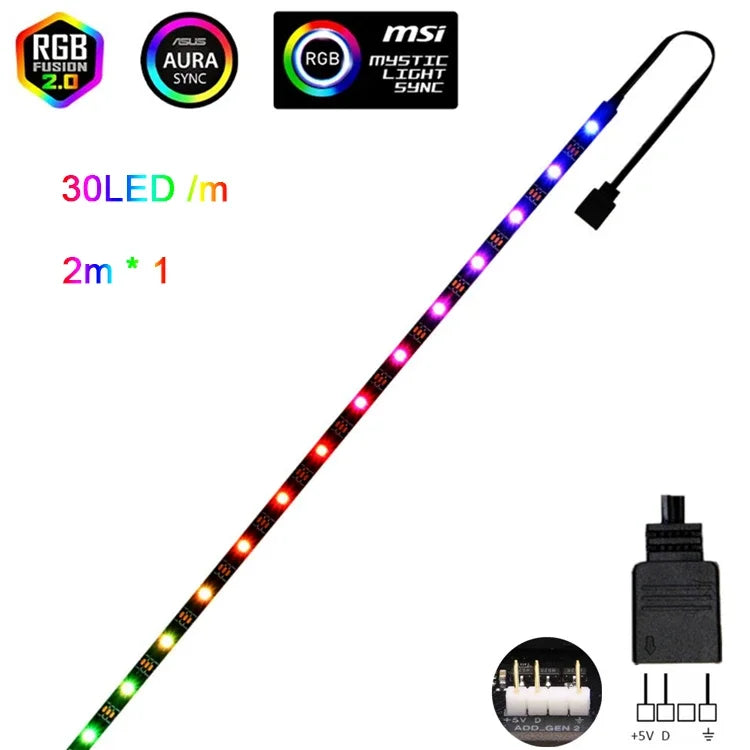 Addressable WS2812b 5V ARGB LED Strip – 3-Pin RGBIC PC Case Light (30/60 LEDs per m, IP30/IP65)