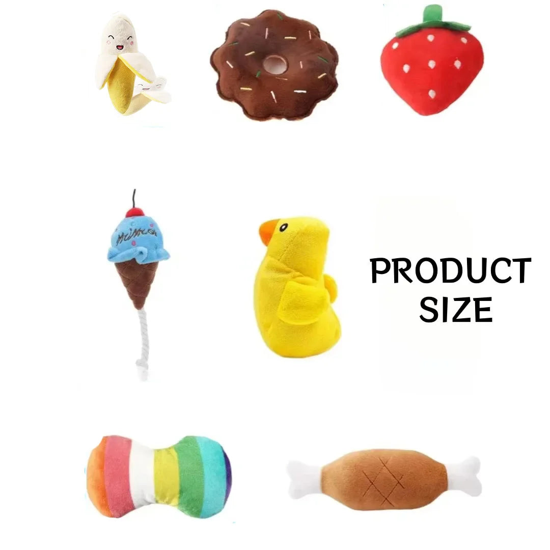 7-Piece Plush Puppy Squeaky Toy Set – Fruit & Vegetable Chew Toys for Dogs