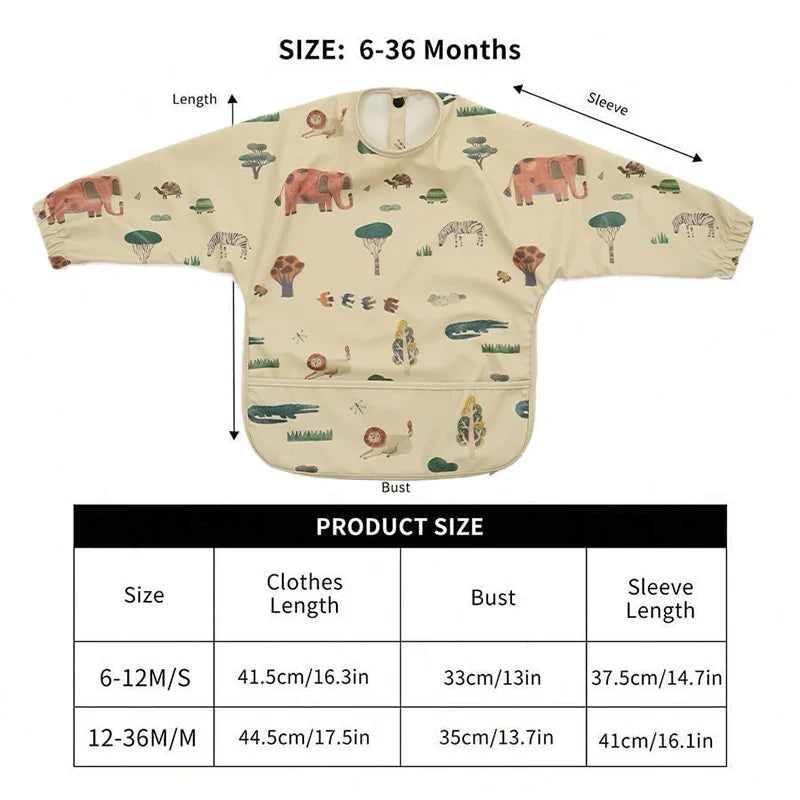 Waterproof Long Sleeve Baby Feeding Bib with Pocket — Toddler Art Smock & Burp Cloth, Unisex (1-3 Years)
