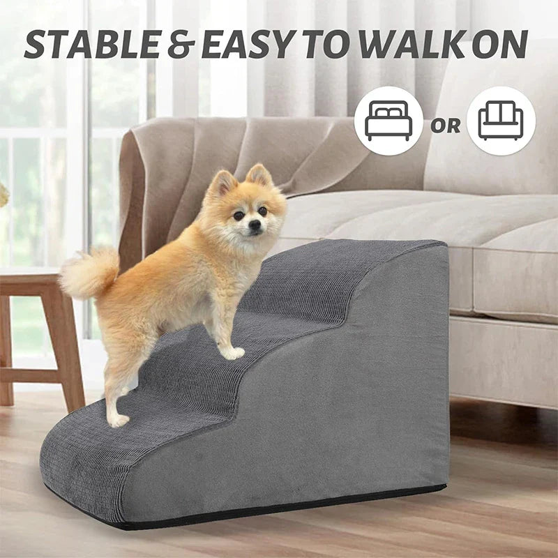 Detachable Washable 3 & 4-Step Memory-Foam-Feel Pet Stairs – Sofa Ramp for Small Dogs & Cats