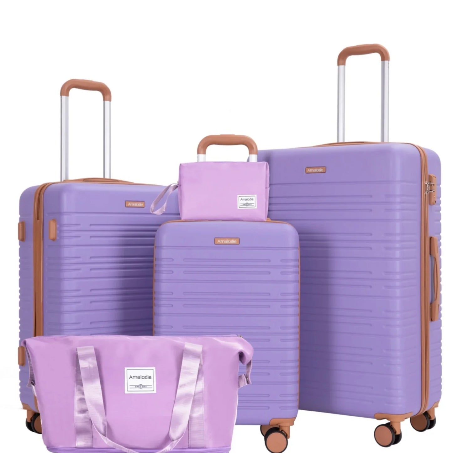 5-Piece Hardshell Luggage Set – 28-inch (70 cm), 24-inch (61 cm), 20-inch (51 cm) Spinner Suitcases with TSA Lock, Double 360° Spinner Wheels, Weekend Duffle & Toiletry Bag