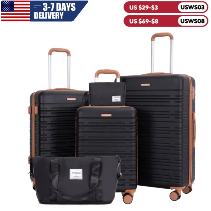 5-Piece Hardshell Luggage Set – 28-inch (70 cm), 24-inch (61 cm), 20-inch (51 cm) Spinner Suitcases with TSA Lock, Double 360° Spinner Wheels, Weekend Duffle & Toiletry Bag