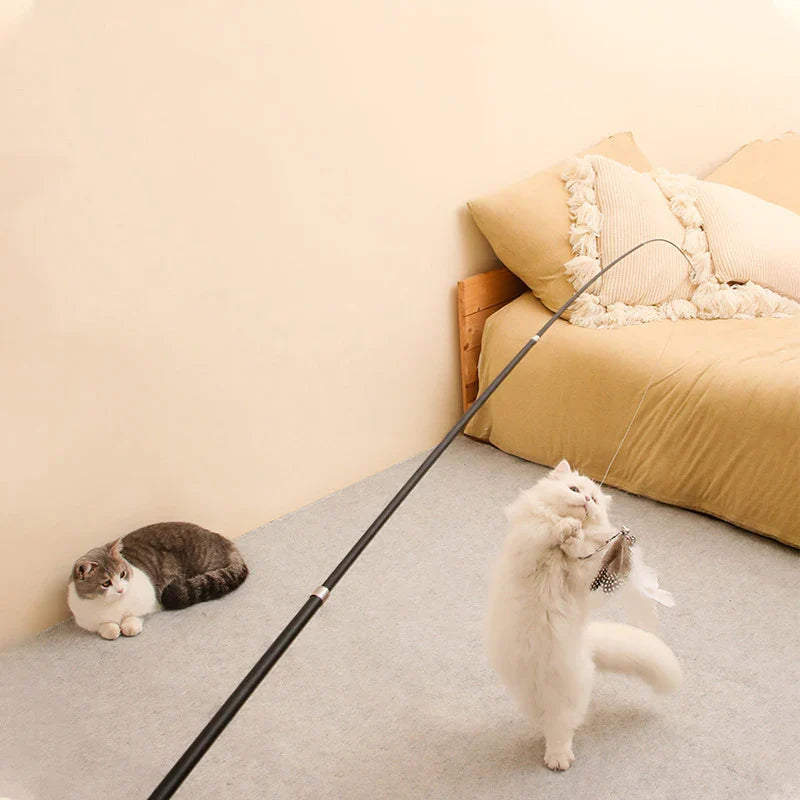 Telescopic Cat Wand Toy 1.8m (5.9 ft) Feather Teaser, Durable Scratch-Resistant Fishing Rod for Cats