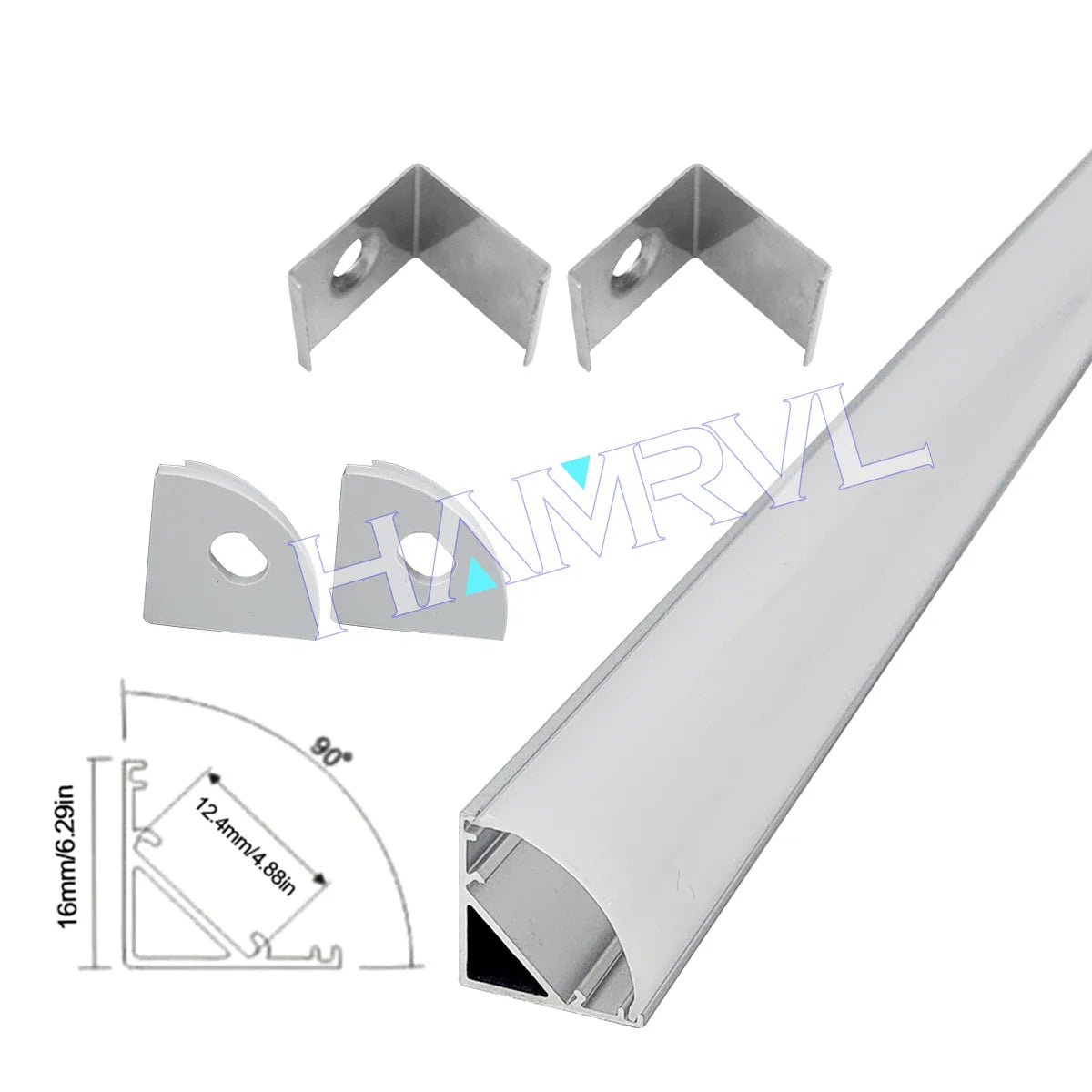 0.5m LED Aluminum Channel Kit 16x16mm - U/V/Y/W Profiles, Black or Silver, 2–30 Pack