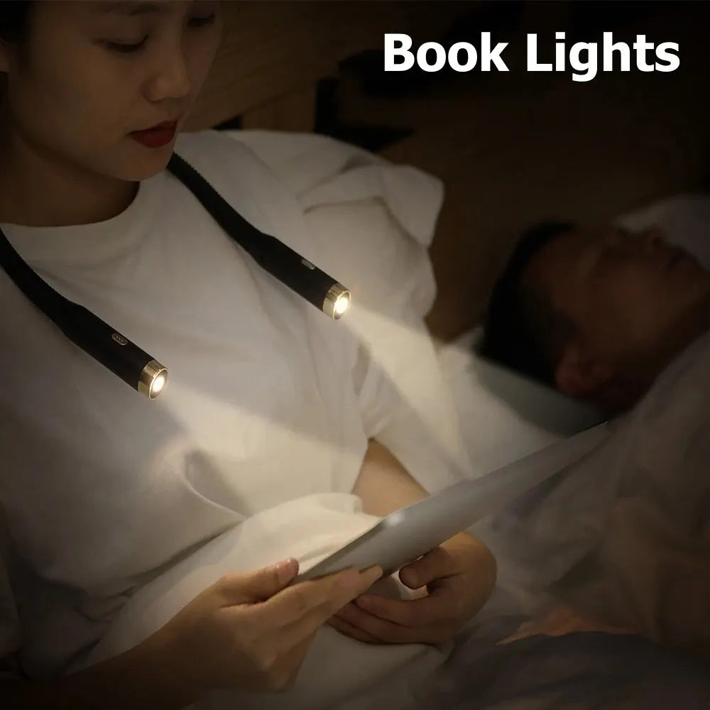 Hands-Free Neck Reading Light USB Rechargeable Flexible LED Book Light 3-Color 3-Brightness Portable for Reading Knitting Camping