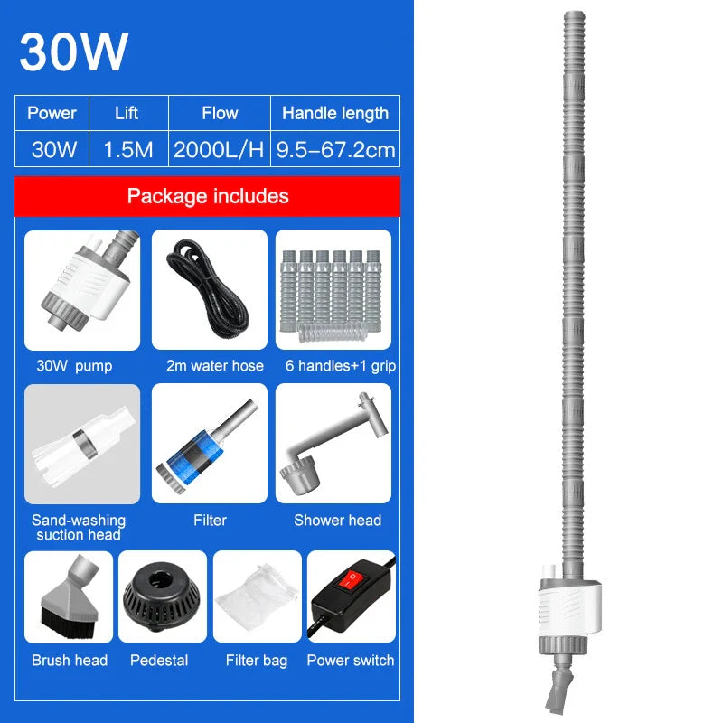 Automatic Aquarium Water Change Pump 30W 220–240V, Electric Fish Tank Gravel Siphon Cleaner 2000 L/h (≈528 GPH)