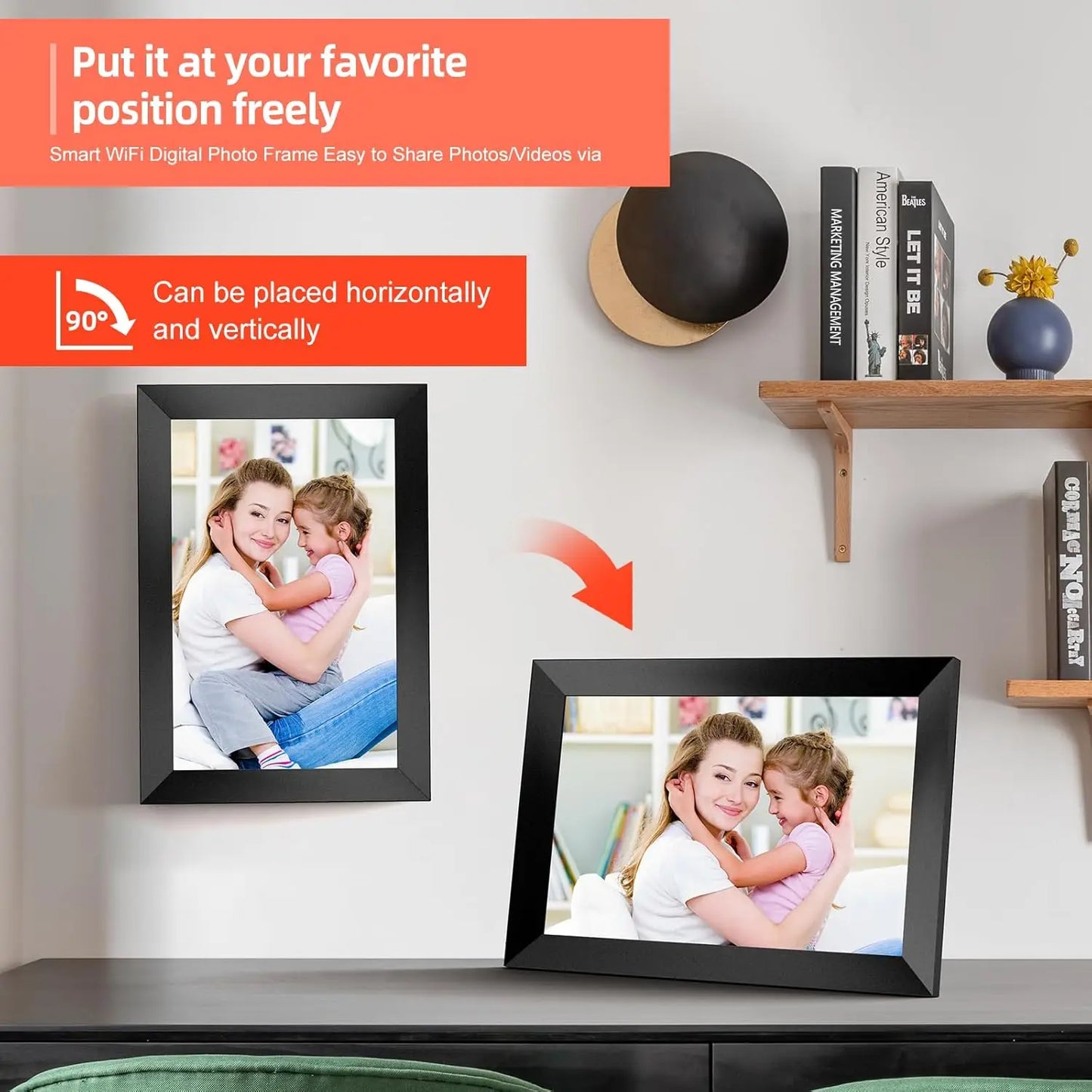 10.1 Inch (25.7 cm) 64GB WiFi Digital Photo Frame 1280x800 IPS HD Touchscreen Wall Mountable