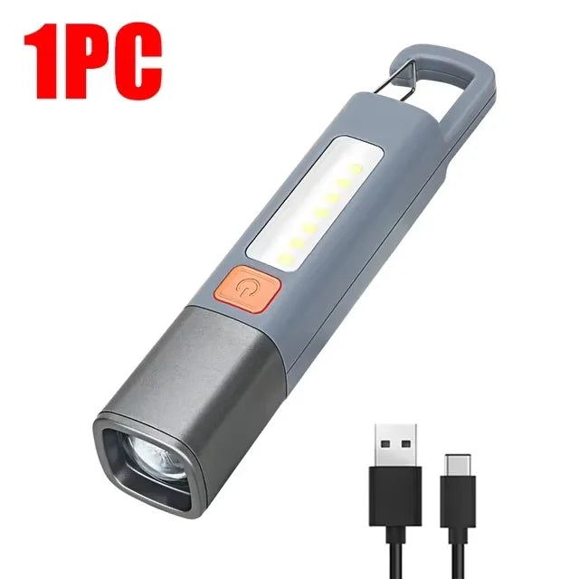 Mini Zoomable LED Flashlight with COB Side Light - Waterproof Portable Torch for Camping, Fishing & Hunting