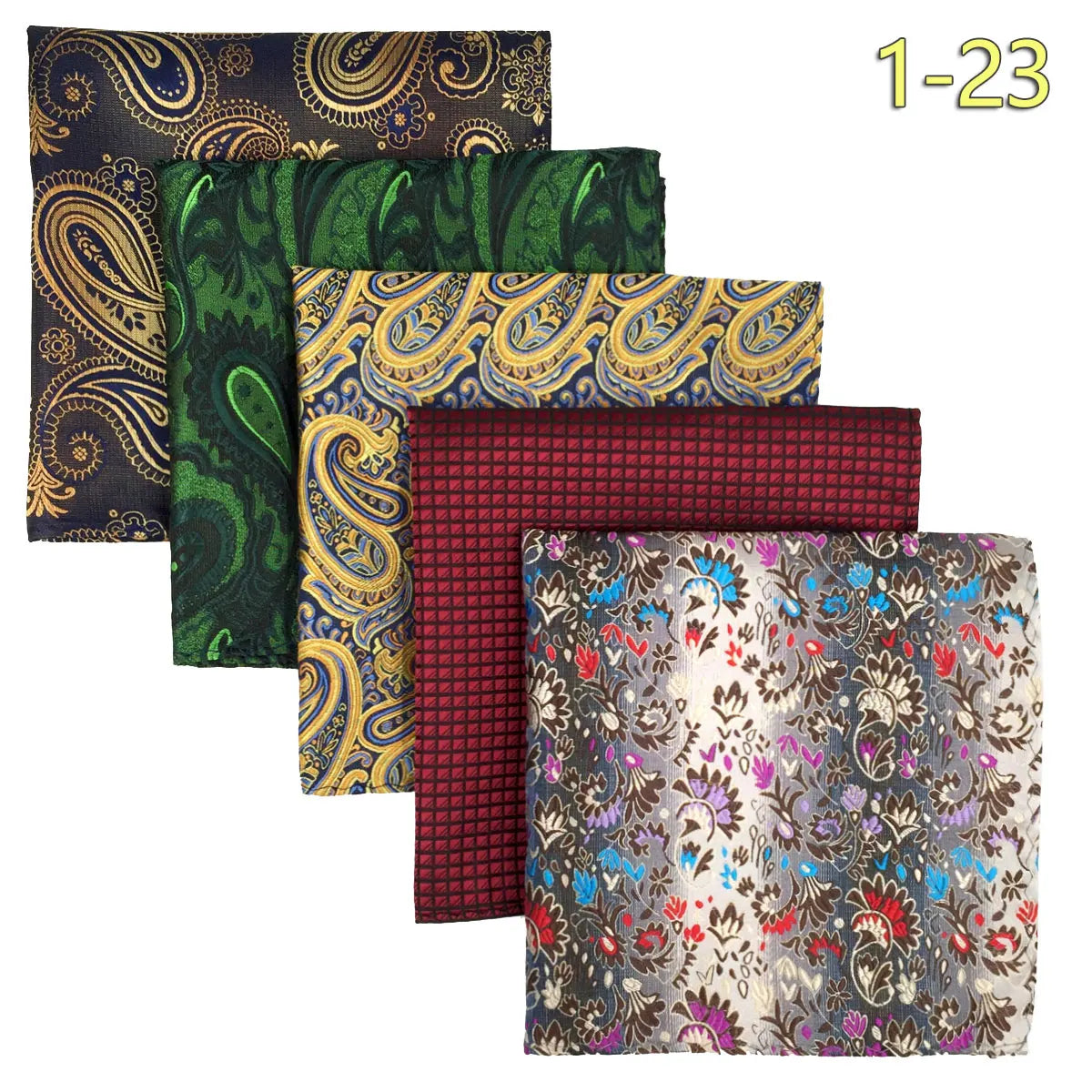 5-Pack Men's Microfiber Pocket Squares 12.6 in (32 cm) - Jacquard Woven Wedding & Formal Handkerchiefs, Assorted Patterns