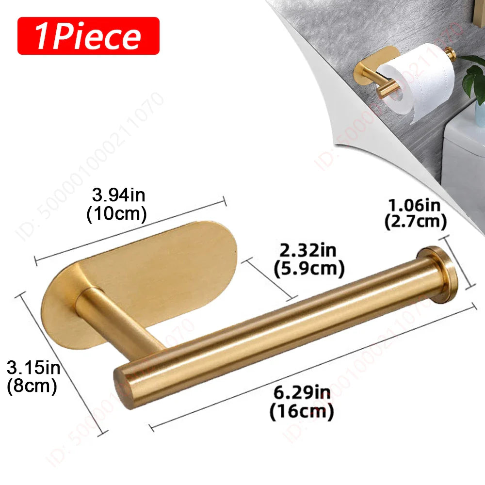 2-Pack No-Drill 304 Stainless Steel Toilet Paper Holder Adhesive Wall-Mount Paper Towel Rack for Bathroom & Kitchen