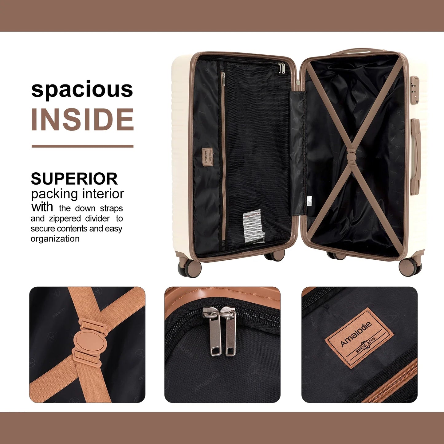 5-Piece Hardshell Luggage Set – 28-inch (70 cm), 24-inch (61 cm), 20-inch (51 cm) Spinner Suitcases with TSA Lock, Double 360° Spinner Wheels, Weekend Duffle & Toiletry Bag