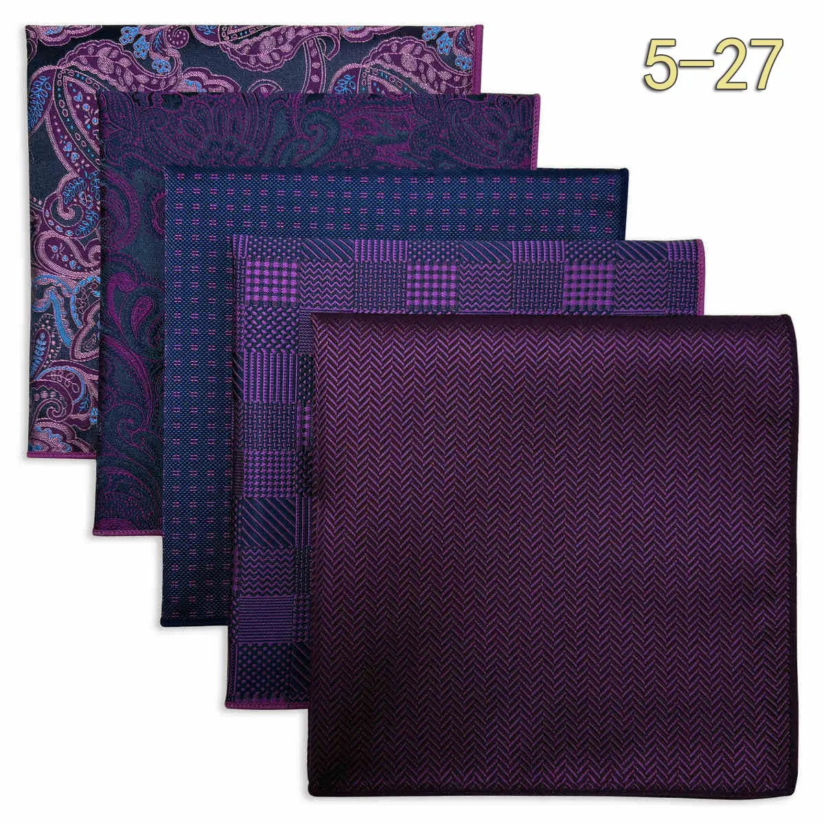 5-Pack Men's Microfiber Pocket Squares 12.6 in (32 cm) - Jacquard Woven Wedding & Formal Handkerchiefs, Assorted Patterns
