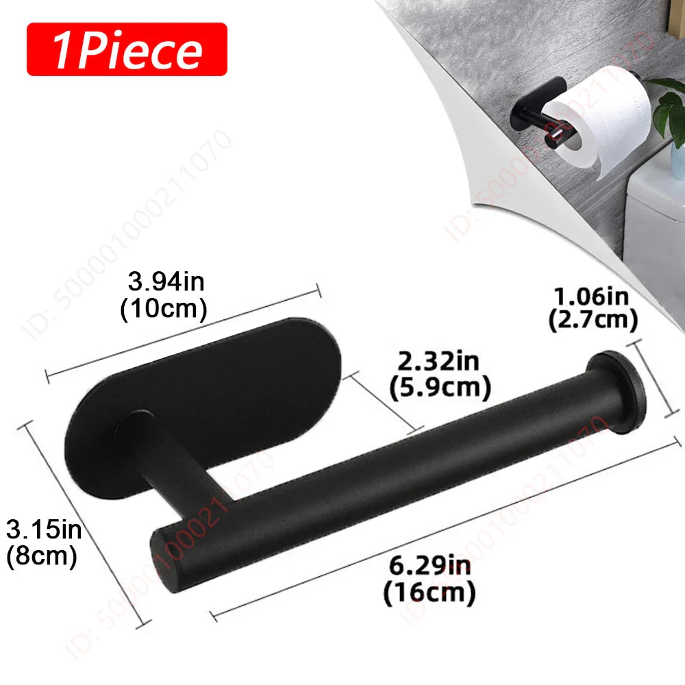 2-Pack No-Drill 304 Stainless Steel Toilet Paper Holder Adhesive Wall-Mount Paper Towel Rack for Bathroom & Kitchen