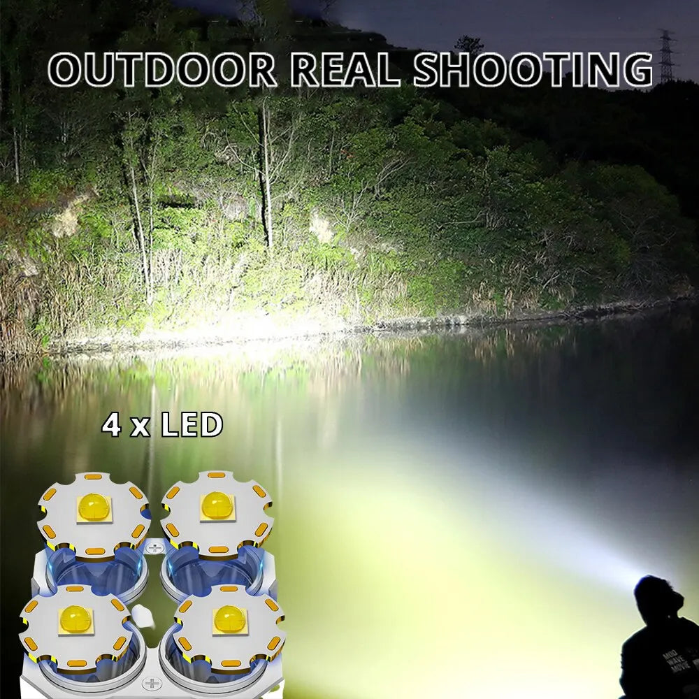 Rechargeable 1000-Lumen LED Flashlight with COB Side Light, 4 Modes, USB Charging, IP64 Waterproof for Camping & Hiking