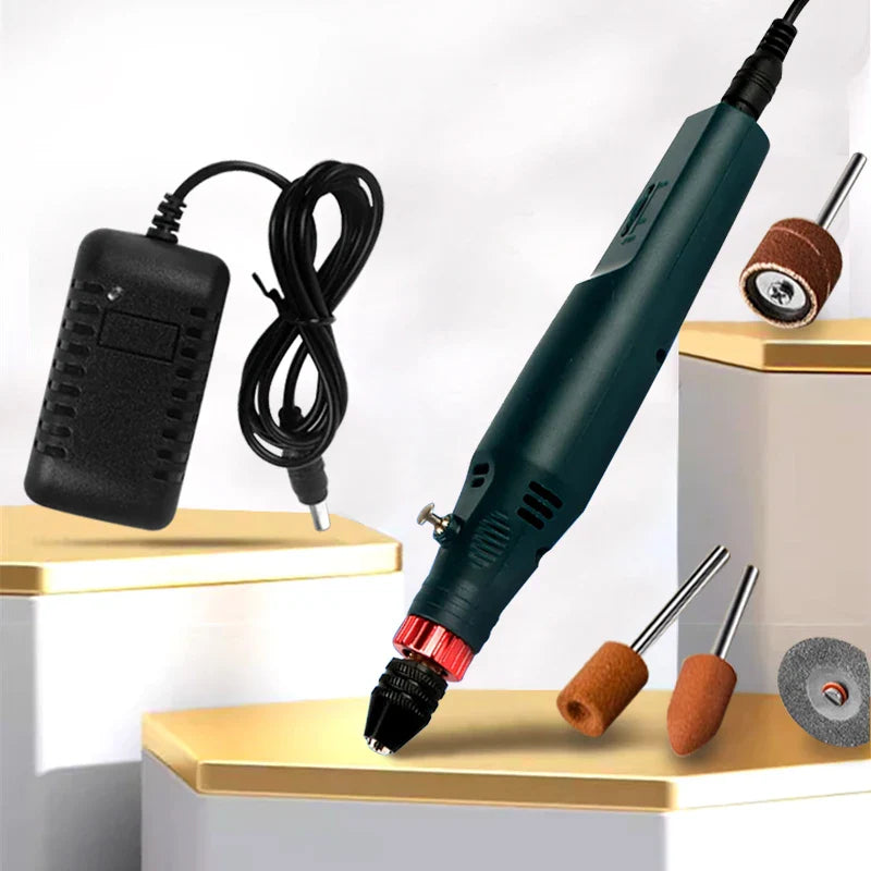 12V 24W Mini Electric Rotary Tool 2000-18000 RPM Handheld Drill Grinder with Precision Chuck