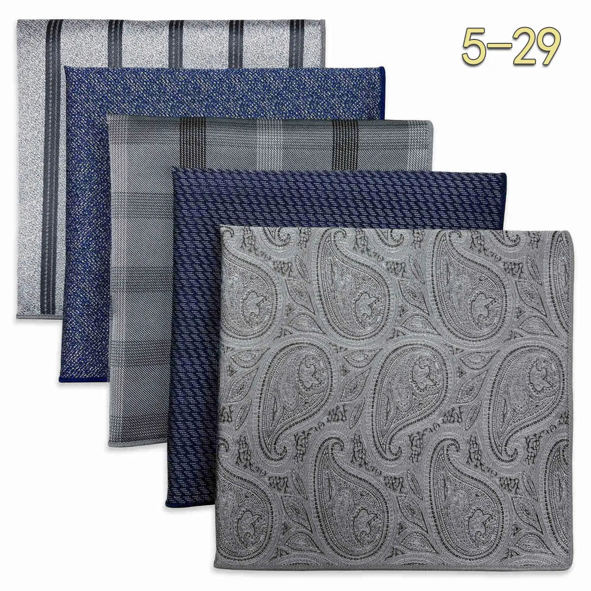 5-Pack Men's Microfiber Pocket Squares 12.6 in (32 cm) - Jacquard Woven Wedding & Formal Handkerchiefs, Assorted Patterns