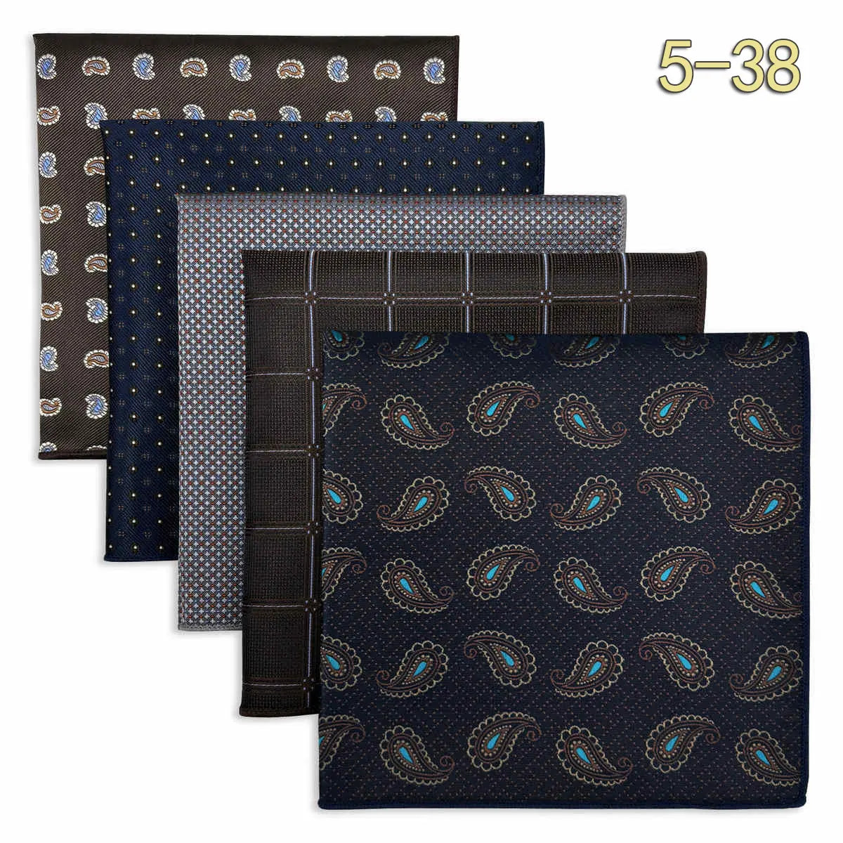 5-Pack Men's Microfiber Pocket Squares 12.6 in (32 cm) - Jacquard Woven Wedding & Formal Handkerchiefs, Assorted Patterns