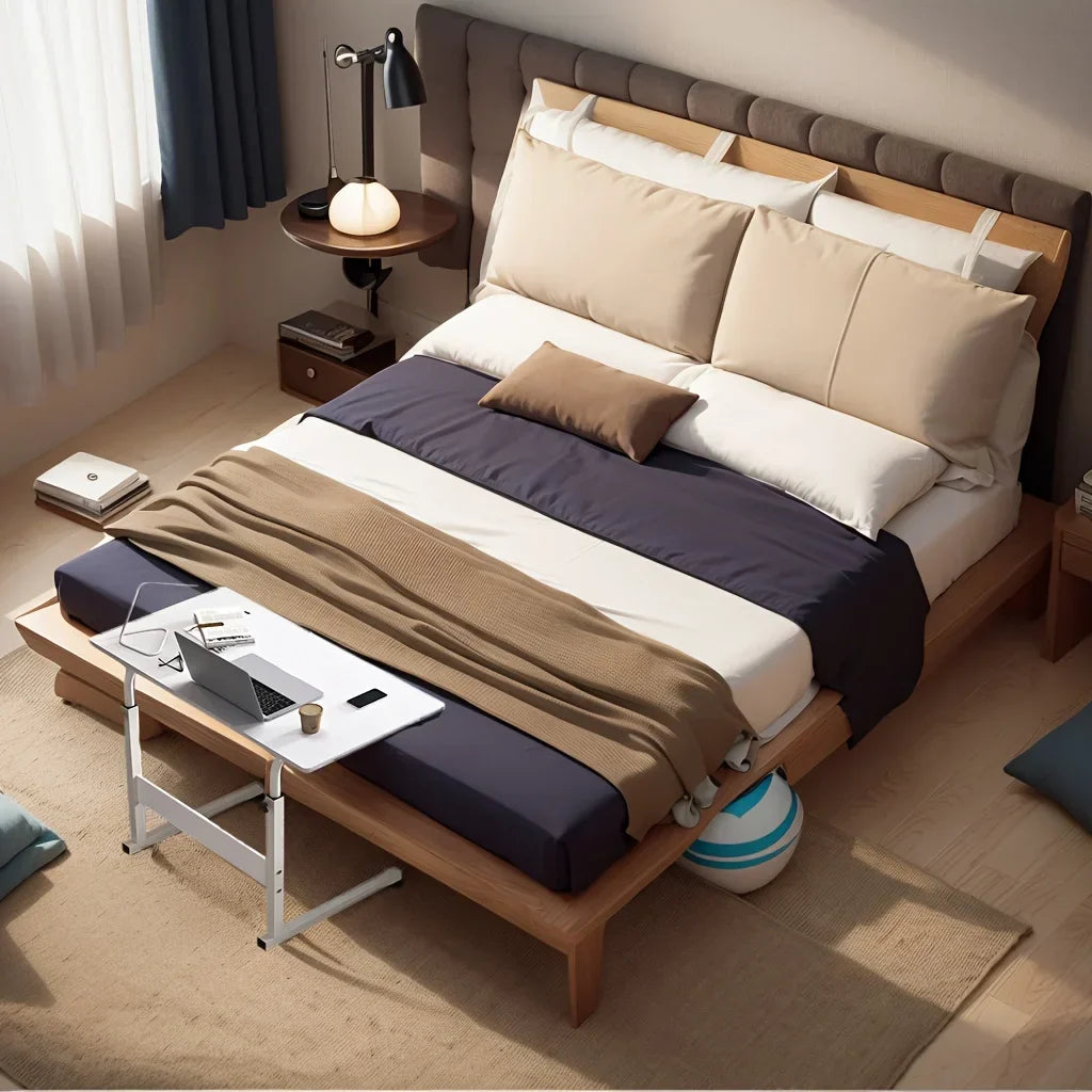 Adjustable Wooden Top Laptop Desk with Metal Frame — Portable Computer Table 60 x 40 cm (23.6 x 15.7 in), Height 69–80 cm (27.2–31.5 in)