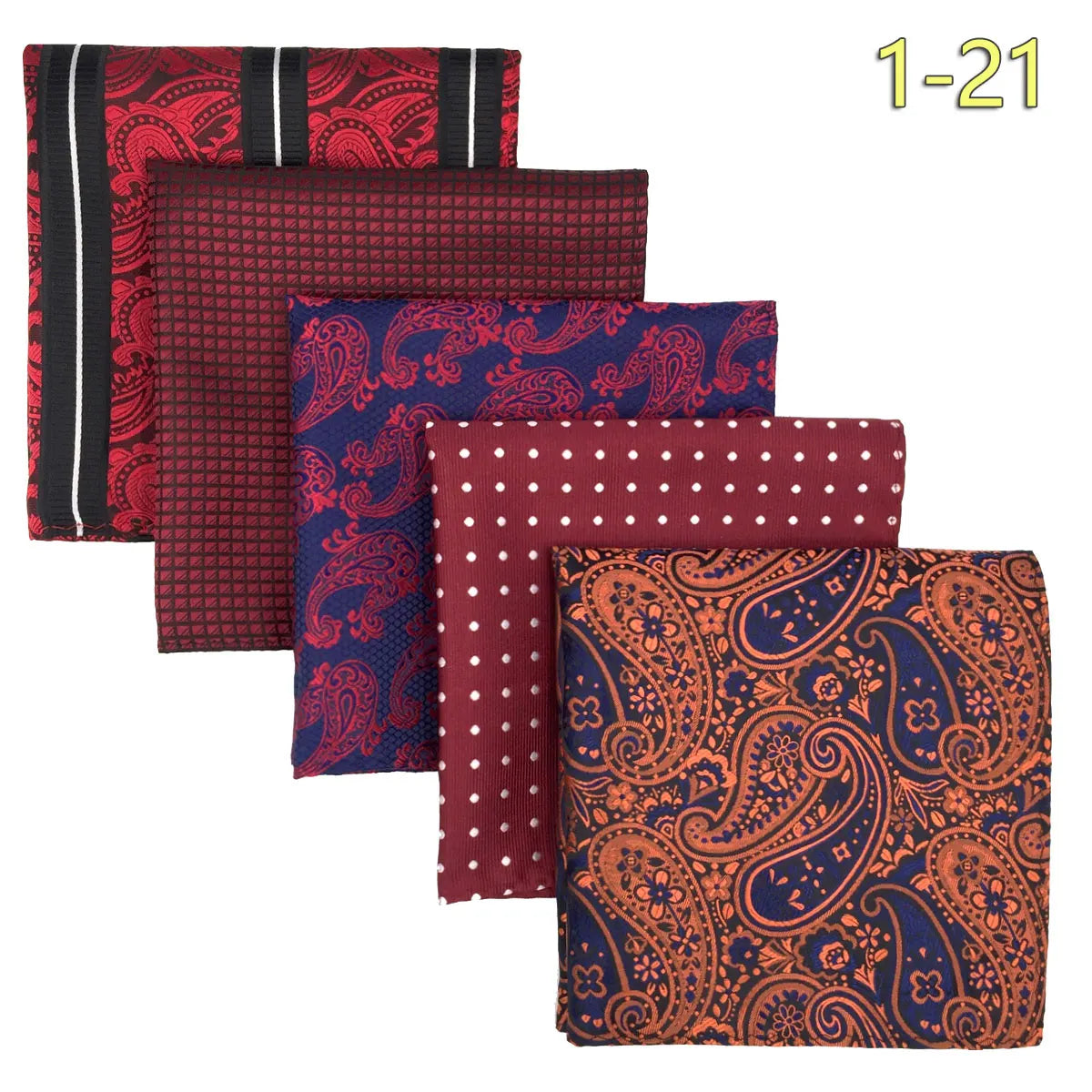 5-Pack Men's Microfiber Pocket Squares 12.6 in (32 cm) - Jacquard Woven Wedding & Formal Handkerchiefs, Assorted Patterns