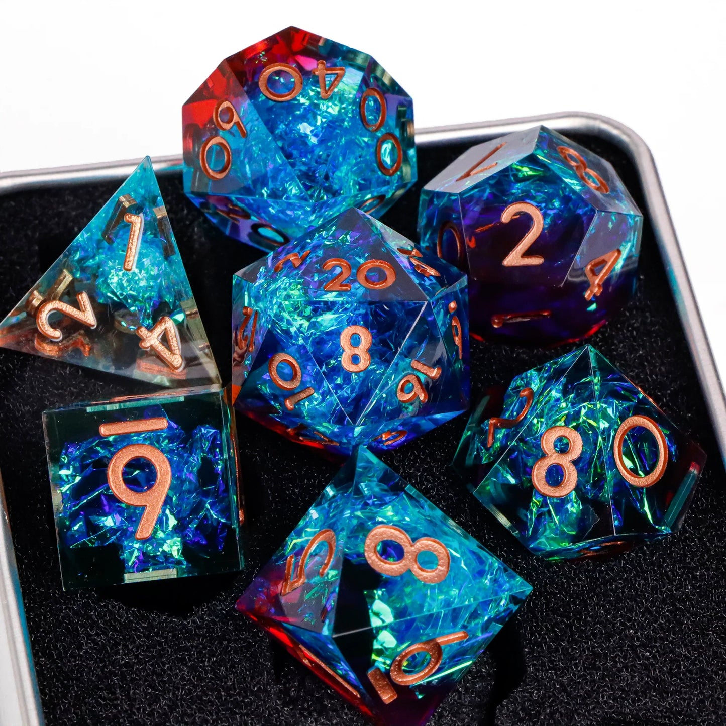 7-Piece Resin Sharp-Edge Polyhedral Dice Set for D&D & RPGs - D20 D12 D10 D8 D6 D4