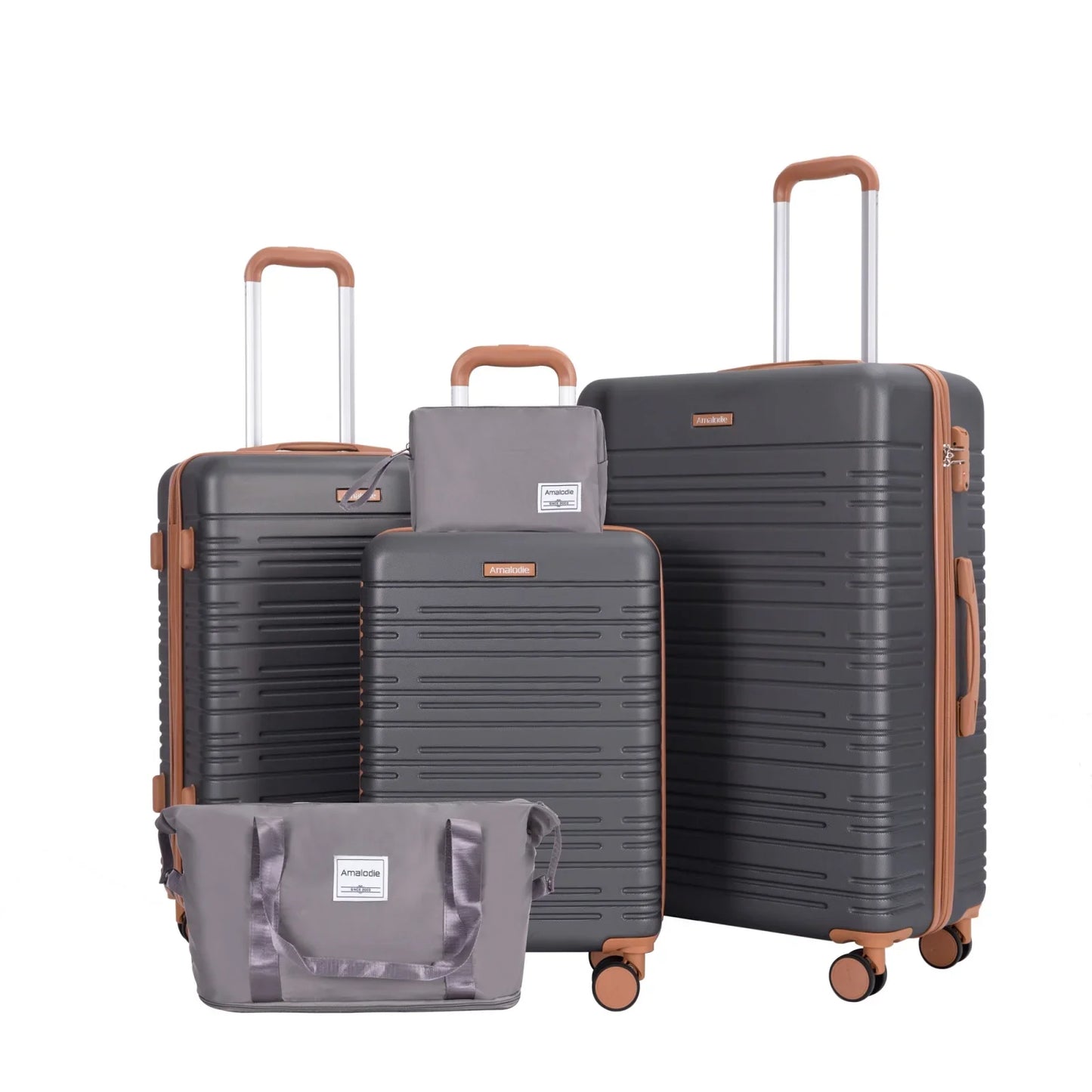 5-Piece Hardshell Luggage Set – 28-inch (70 cm), 24-inch (61 cm), 20-inch (51 cm) Spinner Suitcases with TSA Lock, Double 360° Spinner Wheels, Weekend Duffle & Toiletry Bag