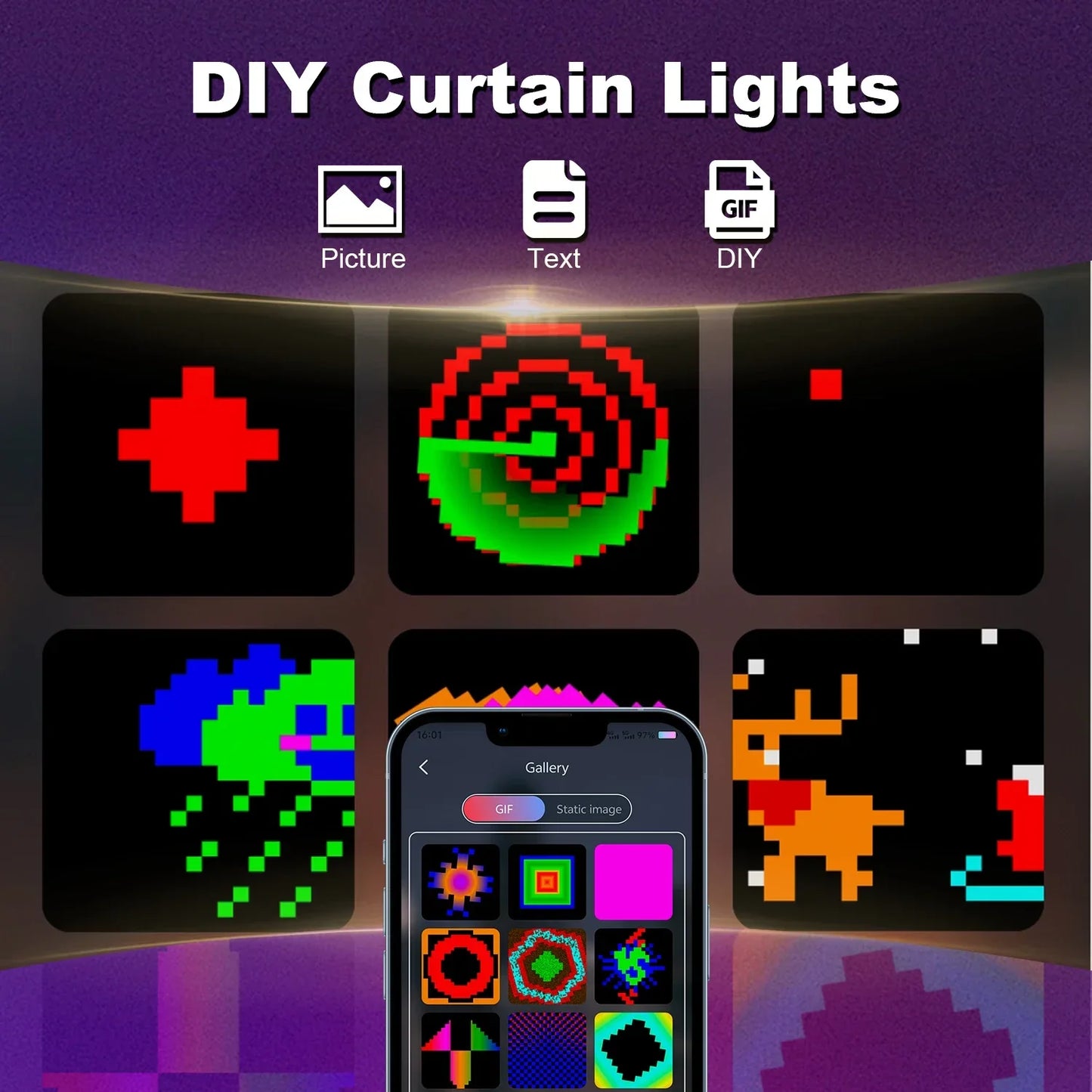 400 LED Smart Curtain Fairy Lights - App & Remote, Music Sync RGB, IP65 Waterproof, 1×1–3×3 m (3.3–9.8 ft)