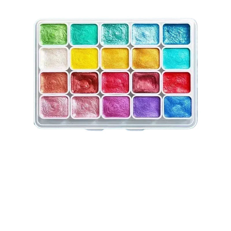 20-Color Metallic Watercolor Set - Portable Metal Tin with Shimmer Pearl Solid Paints and Art Supplies