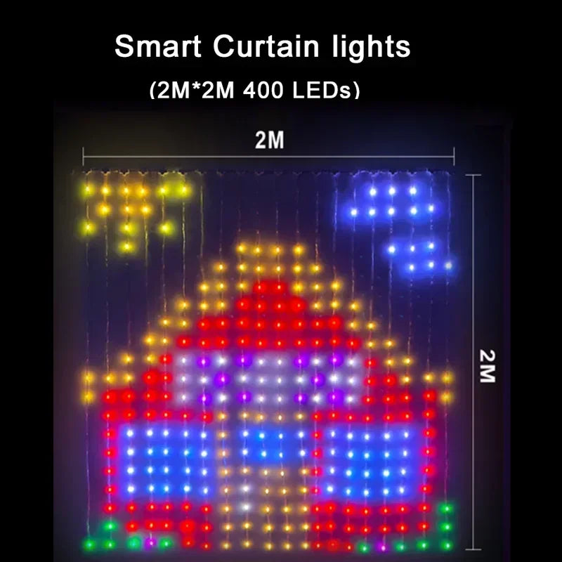 400 LED Smart Curtain Fairy Lights - App & Remote, Music Sync RGB, IP65 Waterproof, 1×1–3×3 m (3.3–9.8 ft)