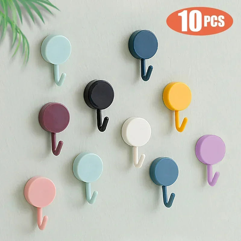 10-Pack Self-Adhesive No-Drill Wall Hooks 2.8 x 5 cm (1.1 x 2.0 in) Strong Plastic Coat Towel Hangers for Bathroom Kitchen Door