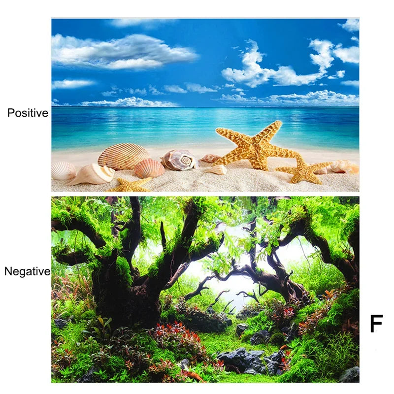 3D Double-Sided Waterproof Aquarium Background Sticker - Fish Tank Ocean Plant Aquascape Poster