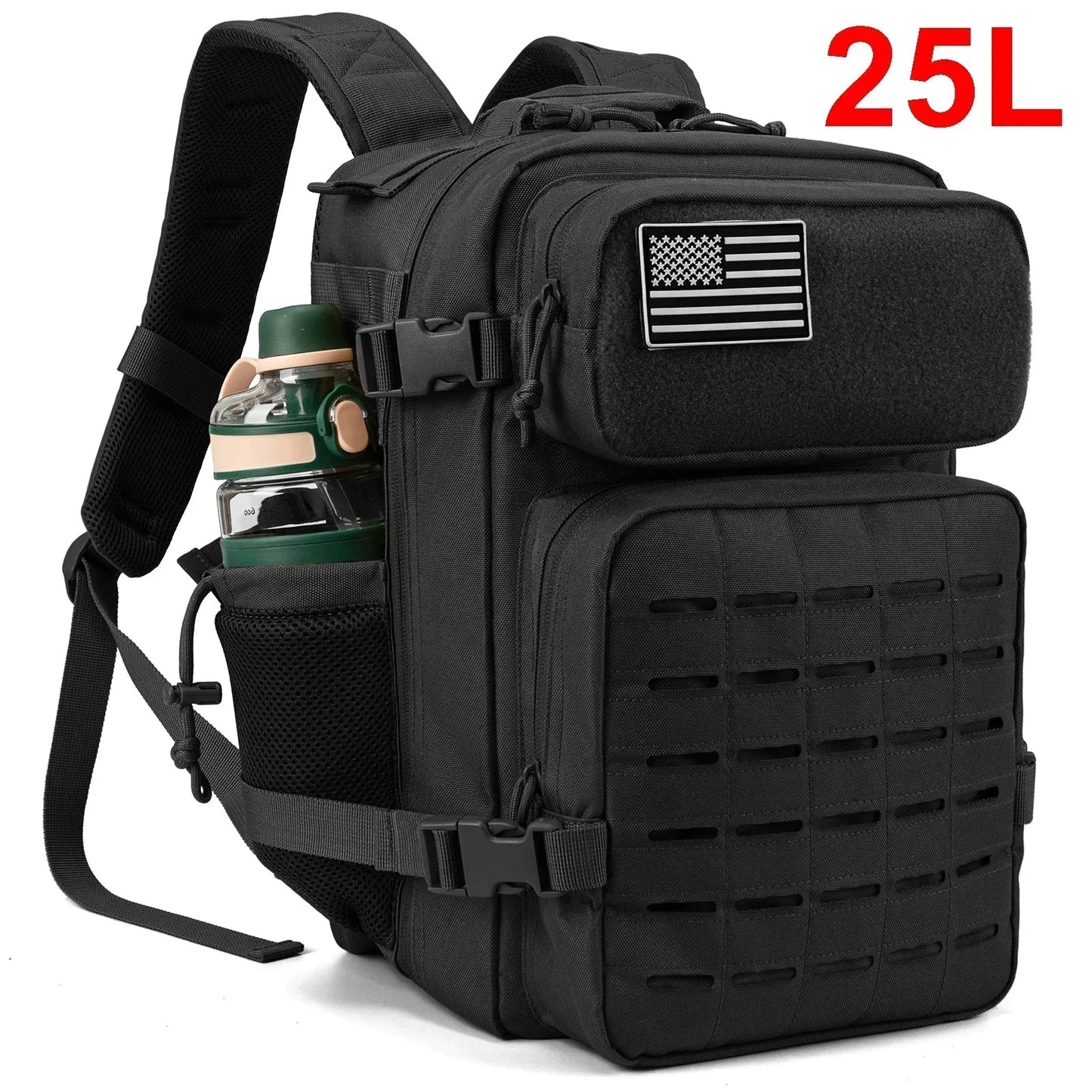 25L & 45L Tactical Backpack for Men & Women – Laser-Cut MOLLE Hiking Daypack, School & Gym Rucksack with Dual Bottle Holders