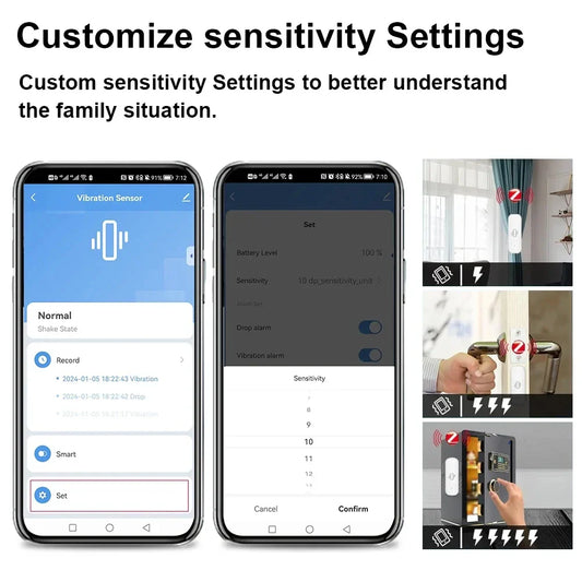 Zigbee Smart Vibration & Tilt Sensor - Door/Window Alarm, Real-Time Monitoring for Smart Home Security