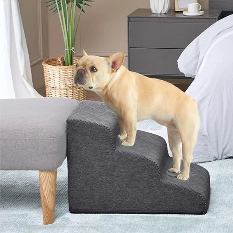 Detachable Washable 3 & 4-Step Memory-Foam-Feel Pet Stairs – Sofa Ramp for Small Dogs & Cats