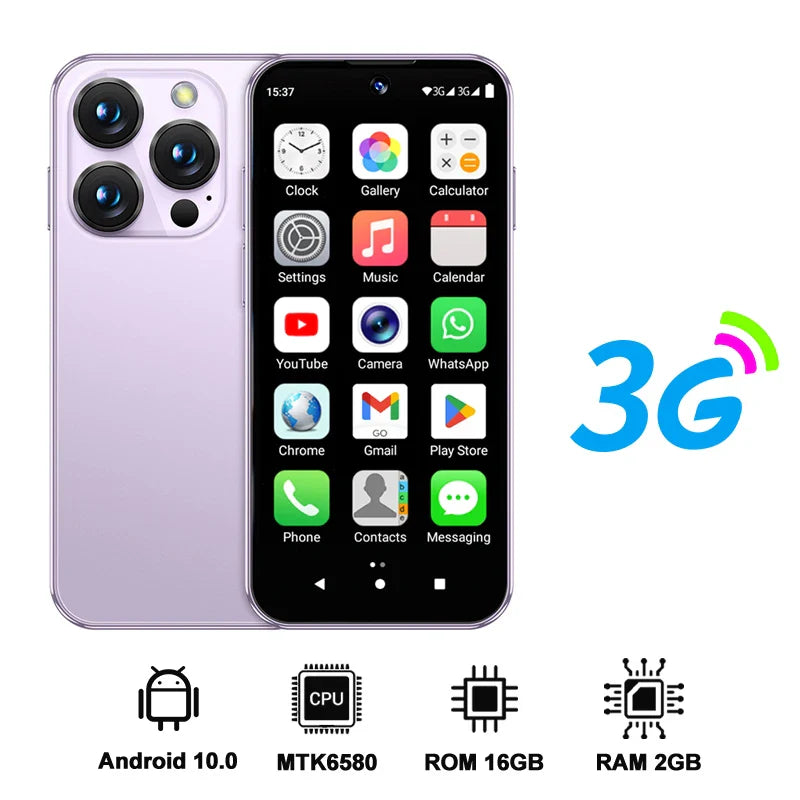 Mini Android Smartphone 3.88 in (9.86 cm) HD Display, 4G LTE Unlocked, 4GB/128GB or 2GB/16GB, 2000mAh Battery