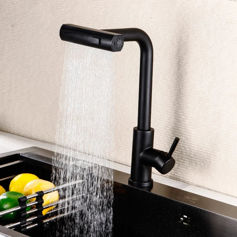 Grey/Silver Pull-Out Kitchen Faucet - Stainless Steel Deck-Mount Mixer with Retractable Spout, Single-Handle Hot & Cold, Stream/Shower Spray