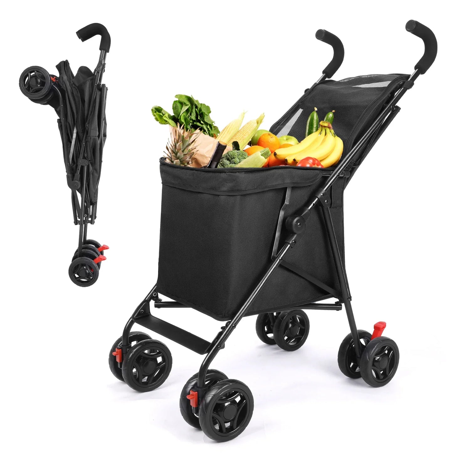 Folding Multi-Use Shopping Cart & Pet Stroller – Lightweight Portable Foldable Trolley for Market and Picnic