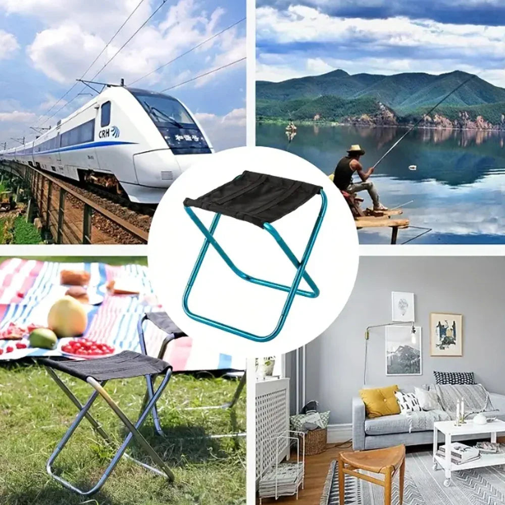 Portable Aluminum Folding Camping Stool - Ultralight Mini Fishing Chair with Storage