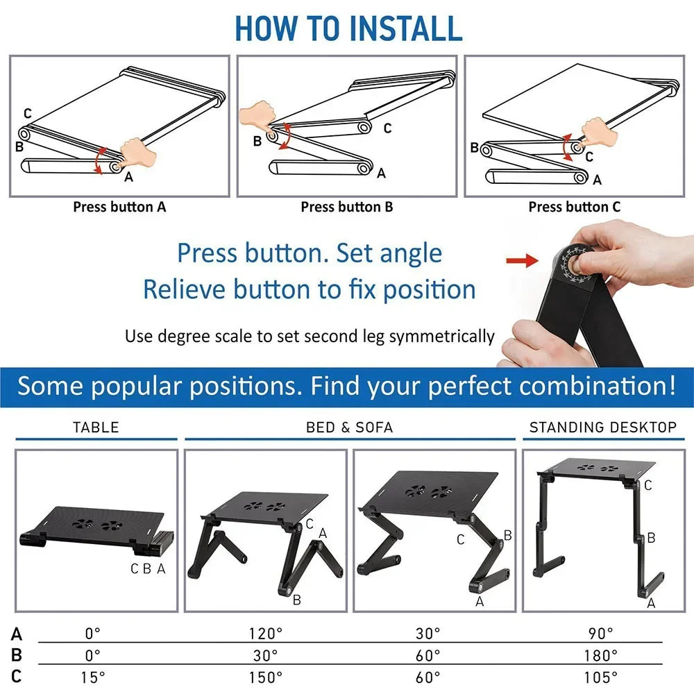 Adjustable Aluminum Laptop Lapdesk with Cooling Fan and Mouse Pad for 11–15.6-Inch Laptops