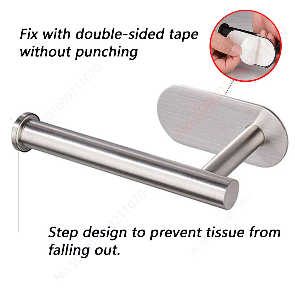 2-Pack No-Drill 304 Stainless Steel Toilet Paper Holder Adhesive Wall-Mount Paper Towel Rack for Bathroom & Kitchen