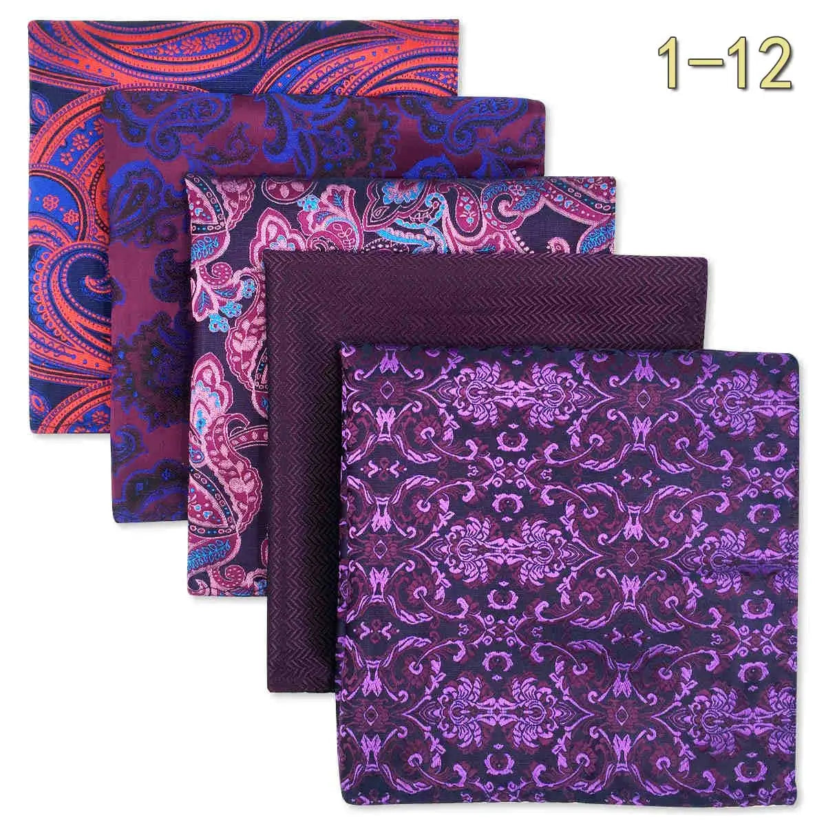 5-Pack Men's Microfiber Pocket Squares 12.6 in (32 cm) - Jacquard Woven Wedding & Formal Handkerchiefs, Assorted Patterns