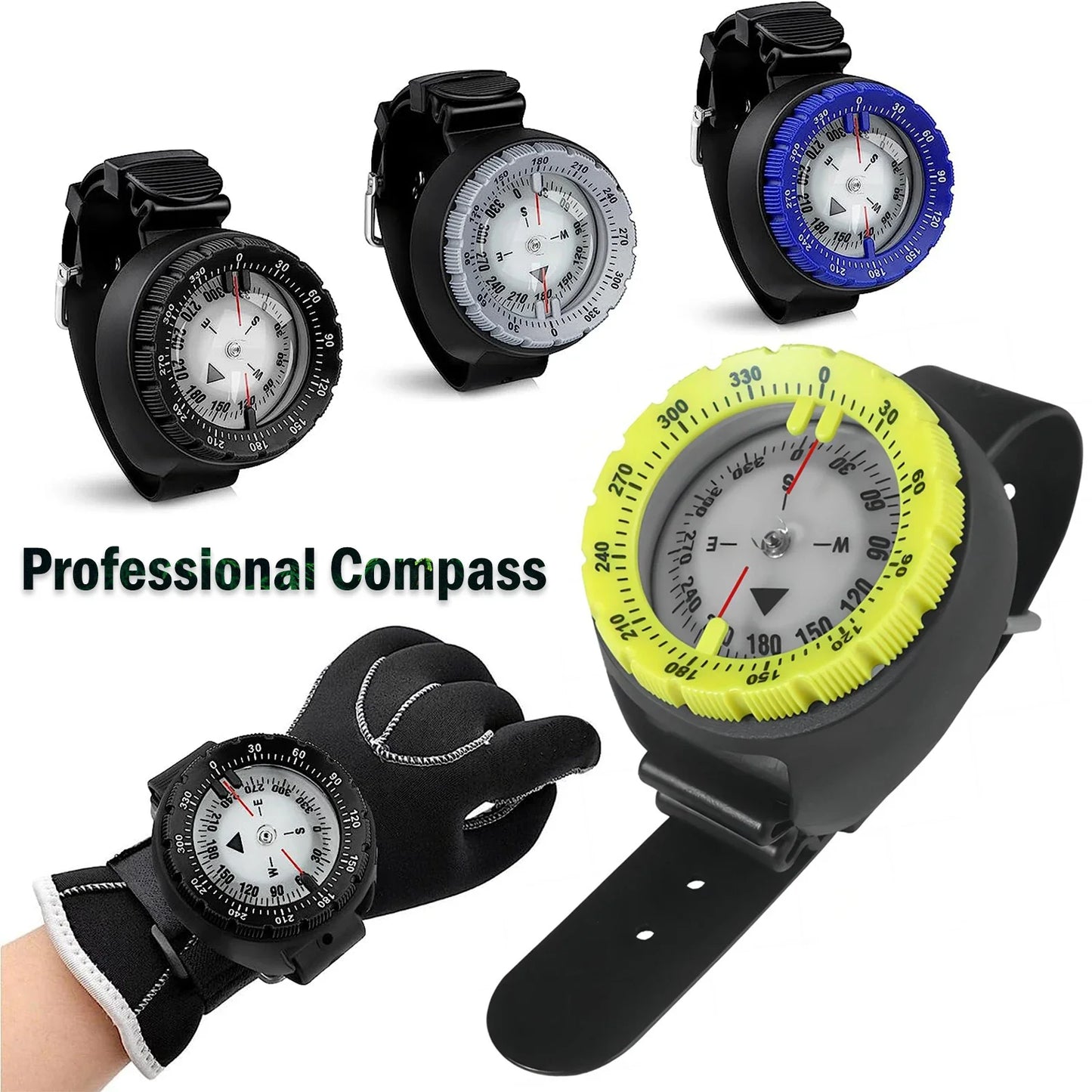 Digital Underwater Diving Compass Wristwatch 50m Waterproof Luminous Scuba Navigator