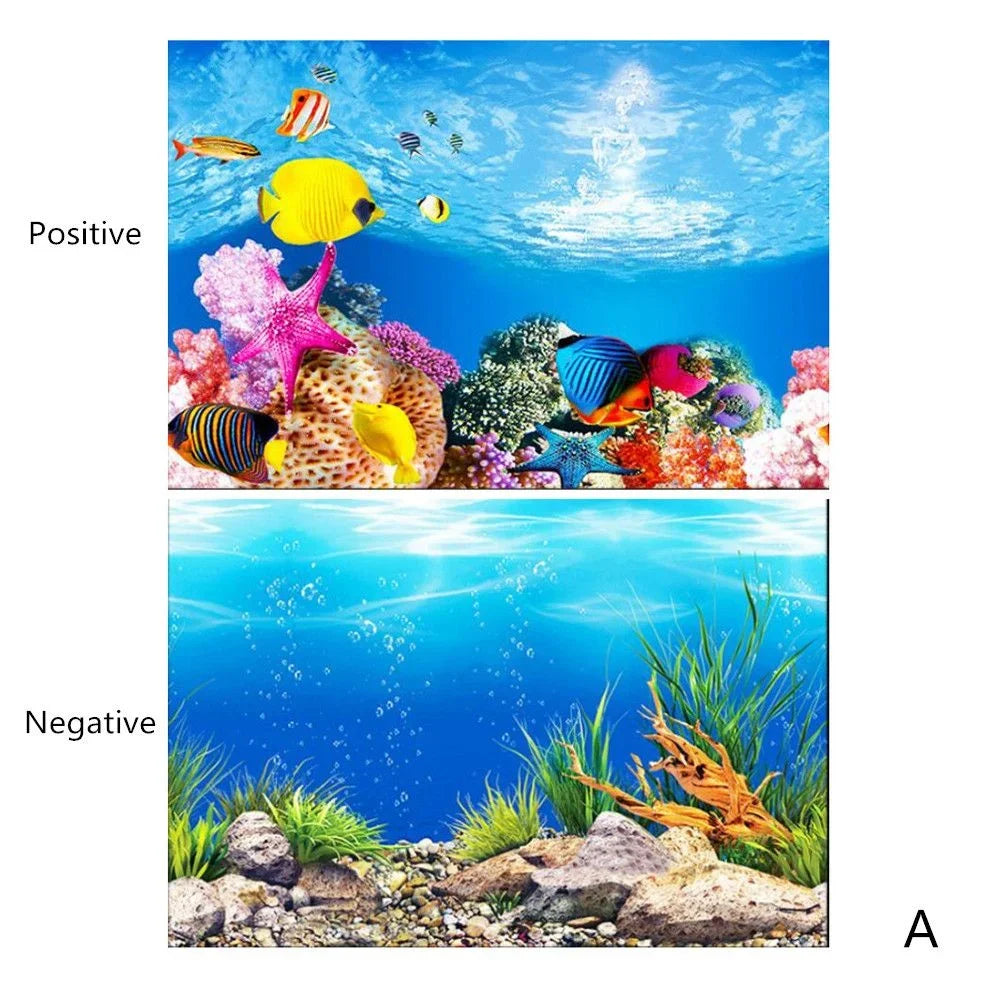 3D Double-Sided Waterproof Aquarium Background Sticker - Fish Tank Ocean Plant Aquascape Poster