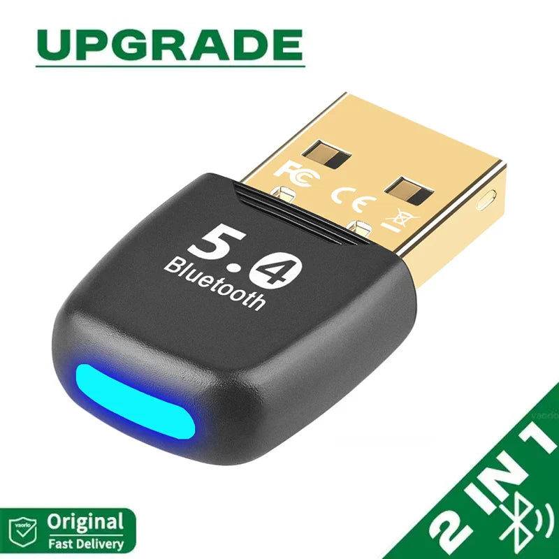 Bluetooth 5.4 USB Adapter Dongle for PC — Wireless Mouse & Keyboard, Audio Receiver/Transmitter, USB 3.0, Connects Up to 7 Devices, Plug & Play