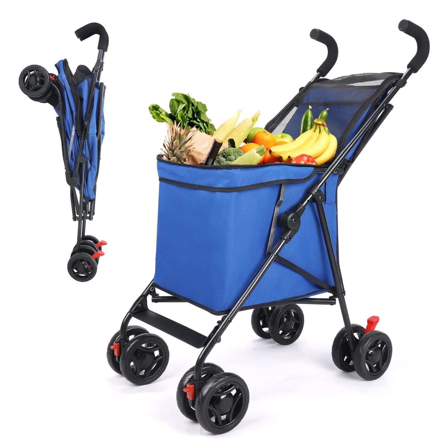 Folding Multi-Use Shopping Cart & Pet Stroller – Lightweight Portable Foldable Trolley for Market and Picnic