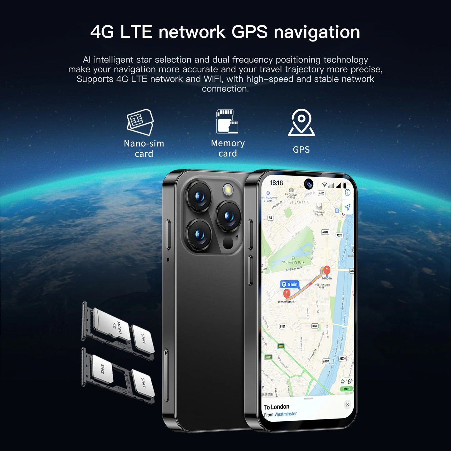 Mini Android Smartphone 3.88 in (9.86 cm) HD Display, 4G LTE Unlocked, 4GB/128GB or 2GB/16GB, 2000mAh Battery
