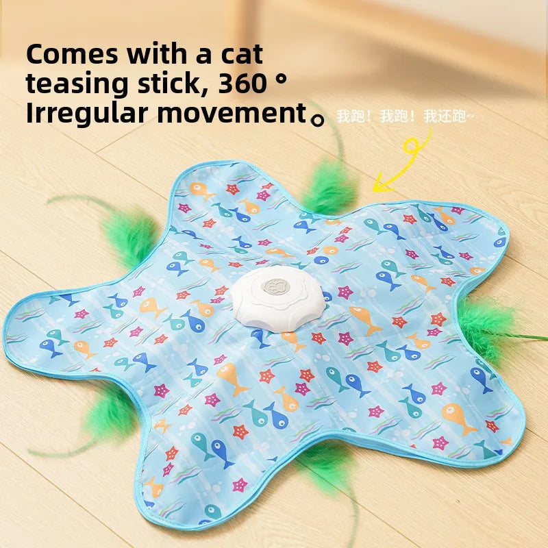 Automatic USB Rechargeable Interactive Cat Toy with Hidden Feather Wand — 1200mAh Electronic Chase Mat