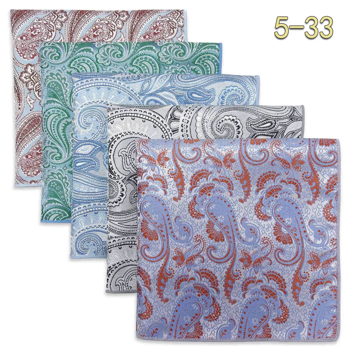 5-Pack Men's Microfiber Pocket Squares 12.6 in (32 cm) - Jacquard Woven Wedding & Formal Handkerchiefs, Assorted Patterns