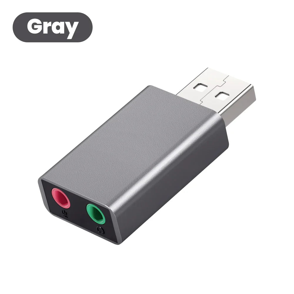 USB to 3.5mm External Sound Card Adapter — Stereo USB Audio to Headphone & Microphone Jack for PC, Laptop, PS4